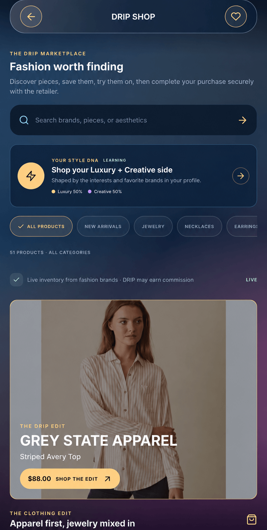 DRIP Shop with personalized fashion inventory