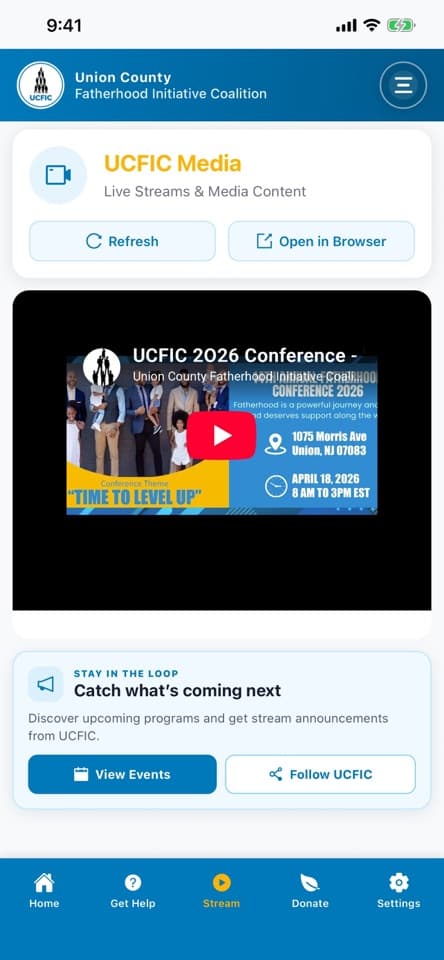 UCFIC Mobile live stream screen