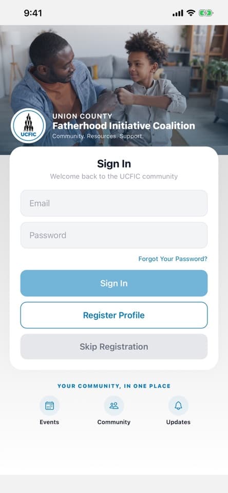 UCFIC Mobile welcome and sign-in screen