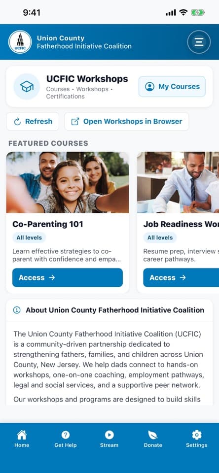 UCFIC Mobile workshops screen