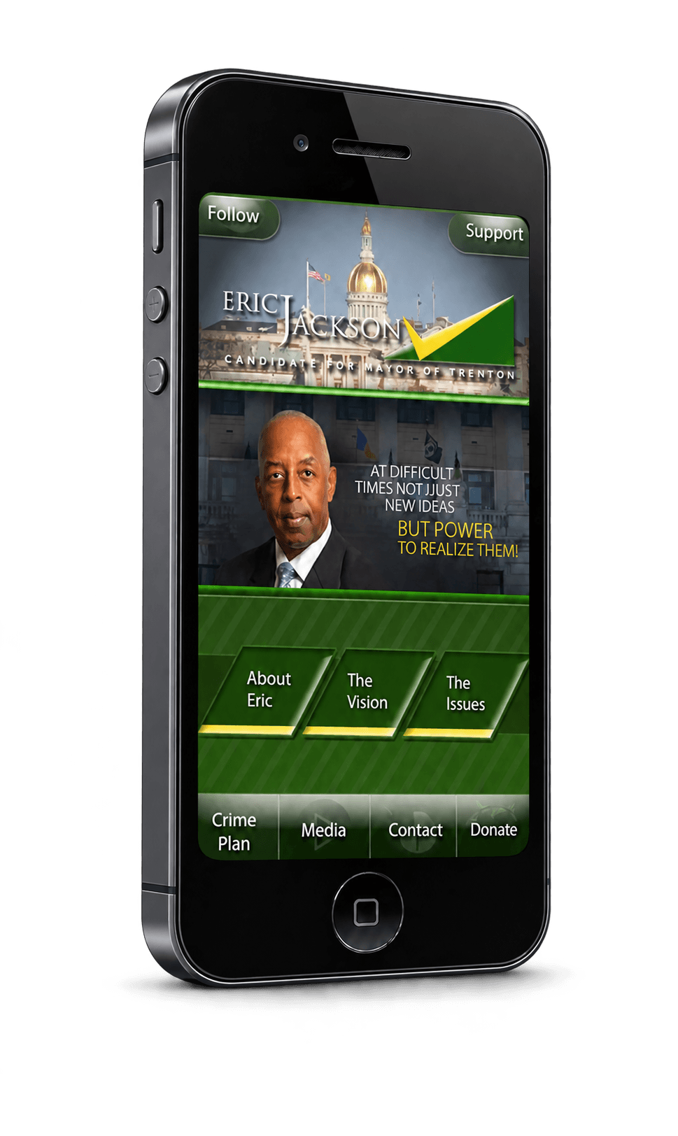 The original Eric Jackson mayoral campaign app presented in a clean phone frame