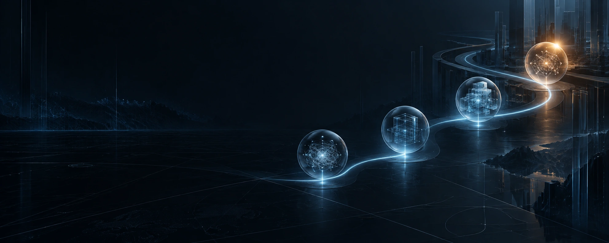 Four connected stages evolving from an idea into a working technology system